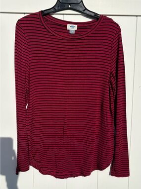 Old navy maroon/black striped long sleeve tunic top- medium (soft stretch)